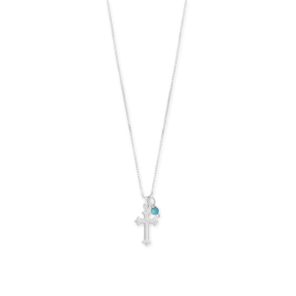 16" Birthstone and Ornate Cross Charm Necklace (All Months) - Matador Diamond