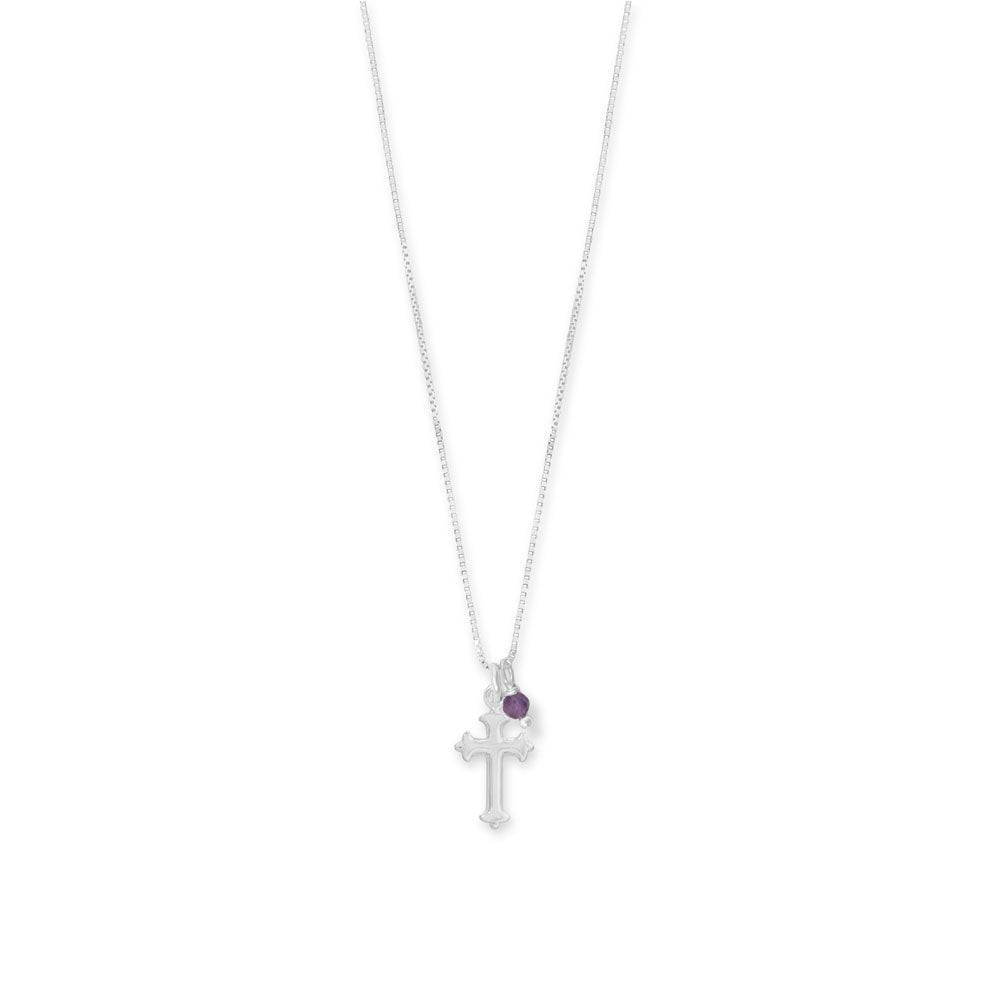 16" Birthstone and Ornate Cross Charm Necklace (All Months) - Matador Diamond