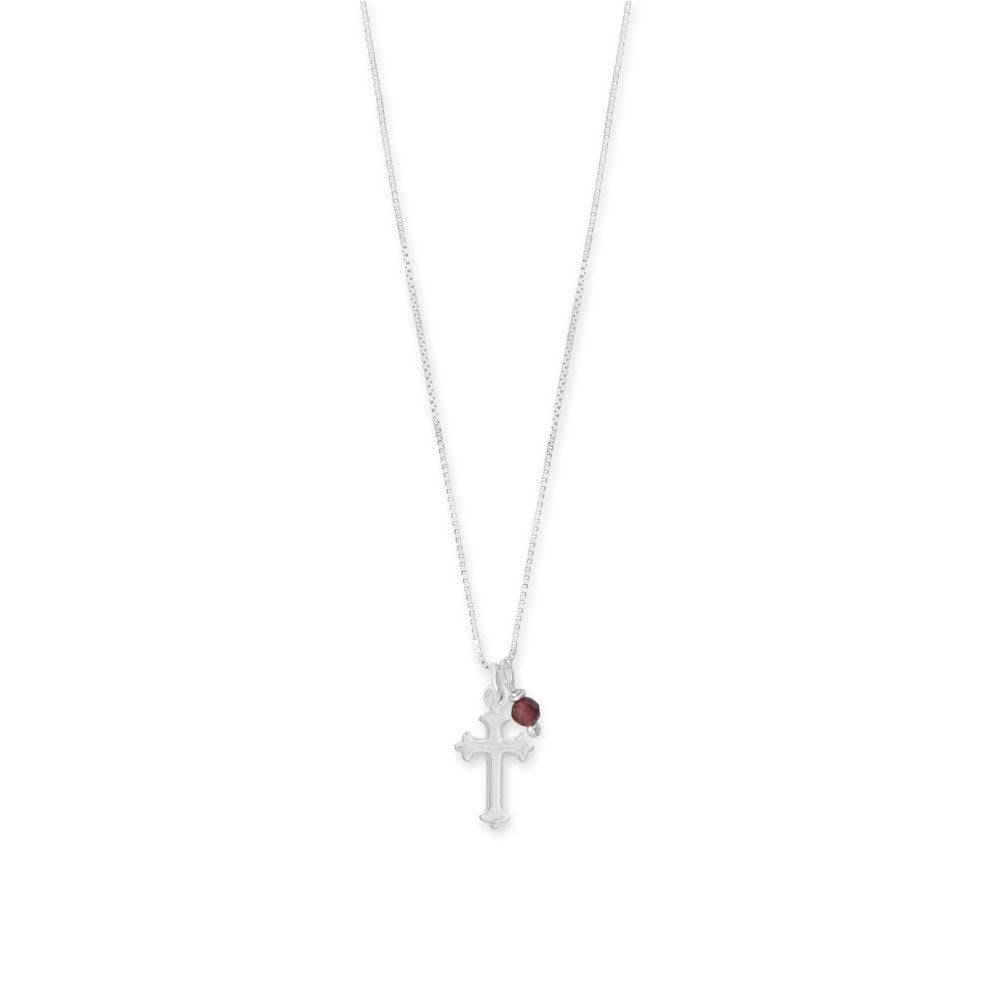 16" Birthstone and Ornate Cross Charm Necklace (All Months) - Matador Diamond