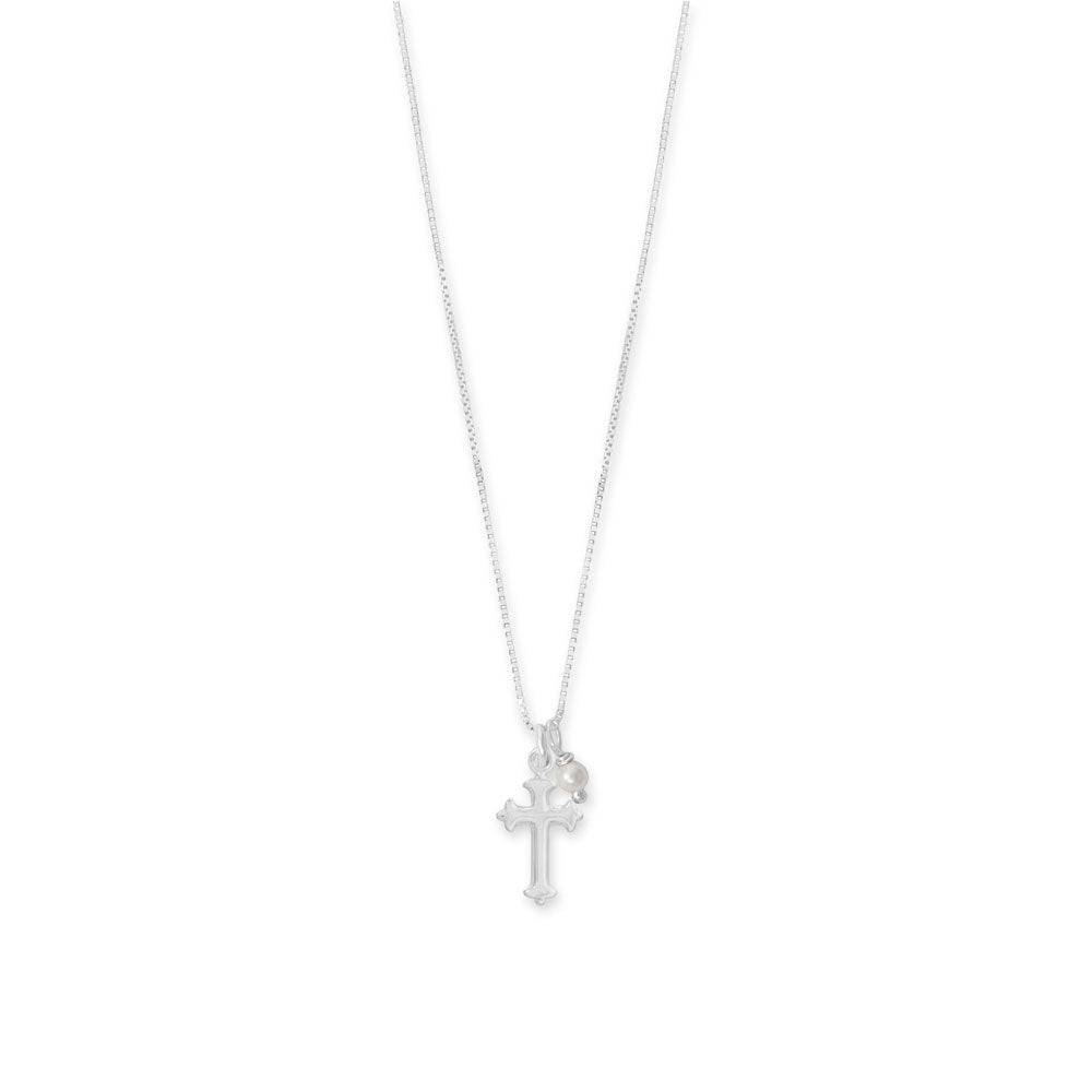16" Birthstone and Ornate Cross Charm Necklace (All Months) - Matador Diamond