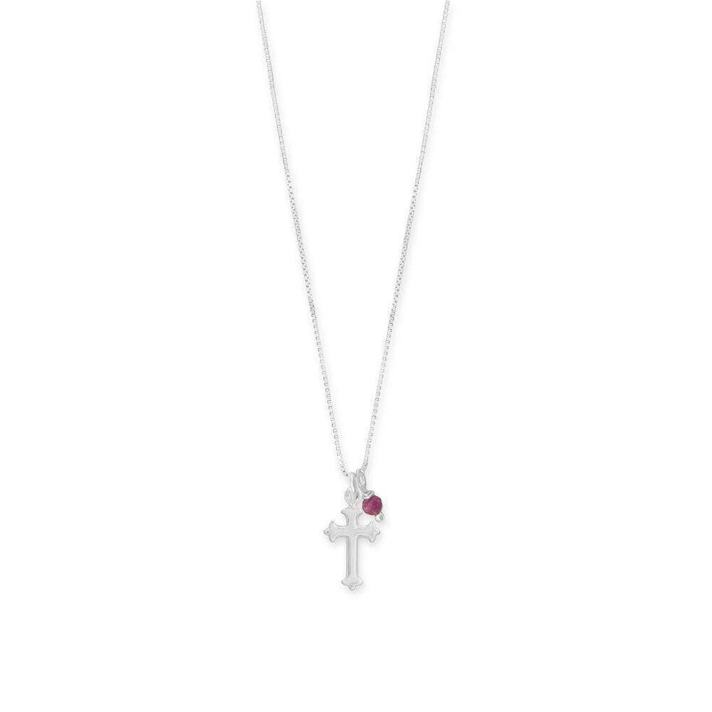 16" Birthstone and Ornate Cross Charm Necklace (All Months) - Matador Diamond
