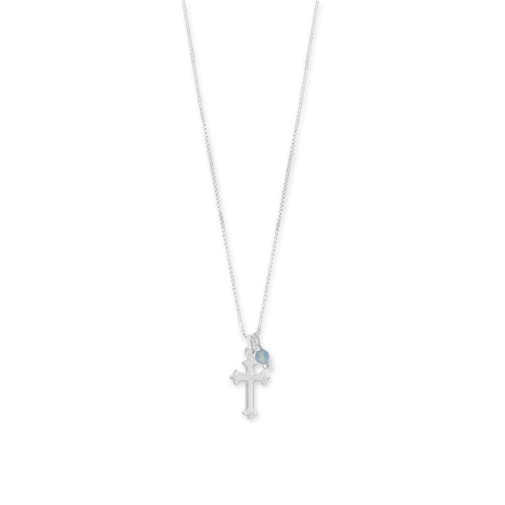 16" Birthstone and Ornate Cross Charm Necklace (All Months) - Matador Diamond