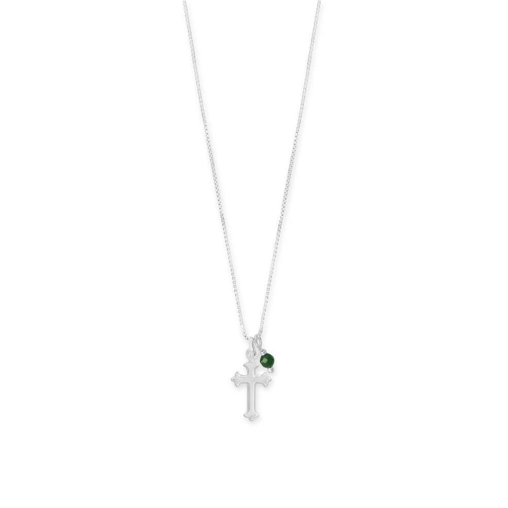 16" Birthstone and Ornate Cross Charm Necklace (All Months) - Matador Diamond
