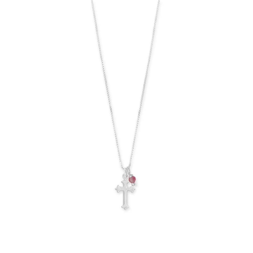 16" Birthstone and Ornate Cross Charm Necklace (All Months) - Matador Diamond