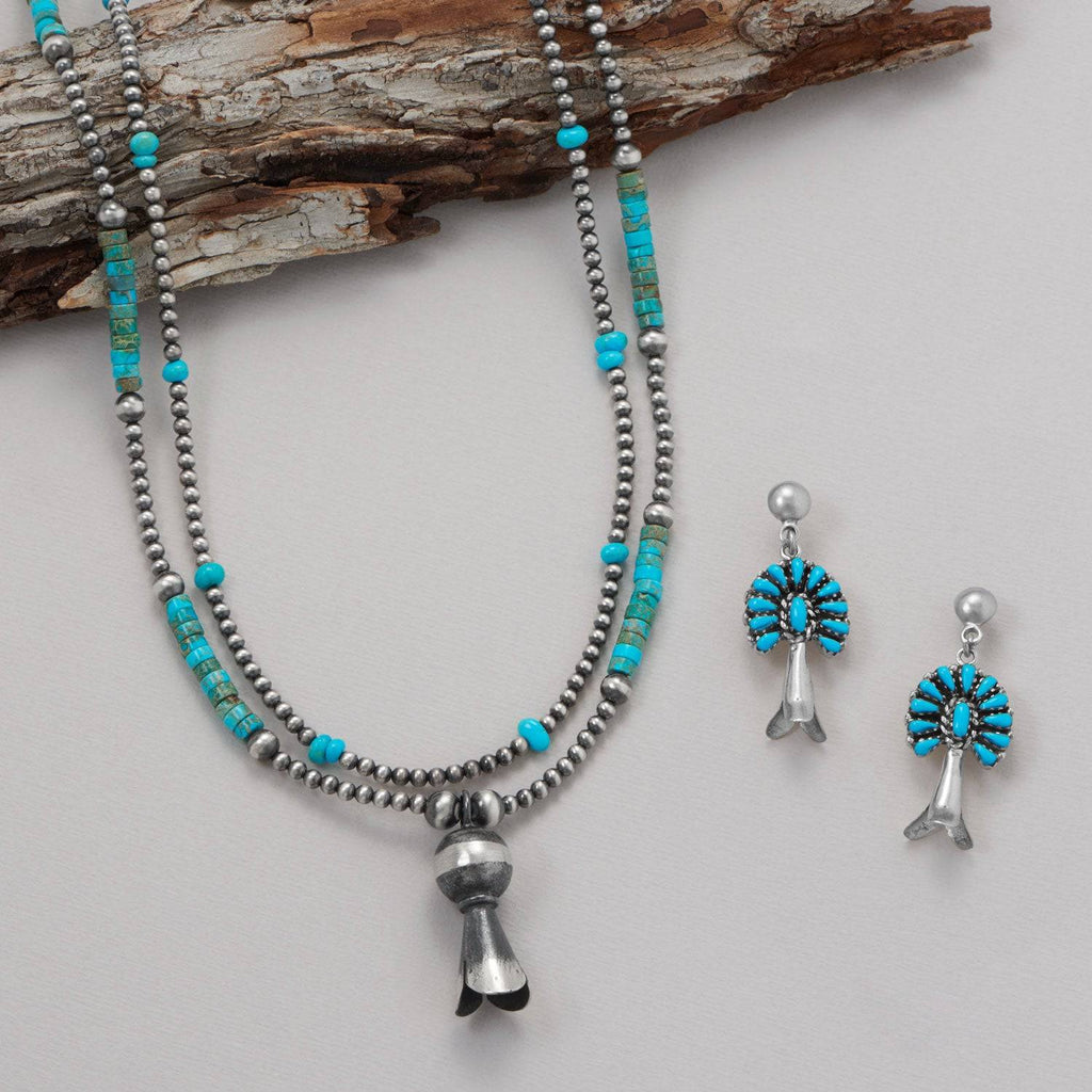 16" Sleeping Beauty Turquoise Chip and Oxidized Bead Necklace - Matador Diamond