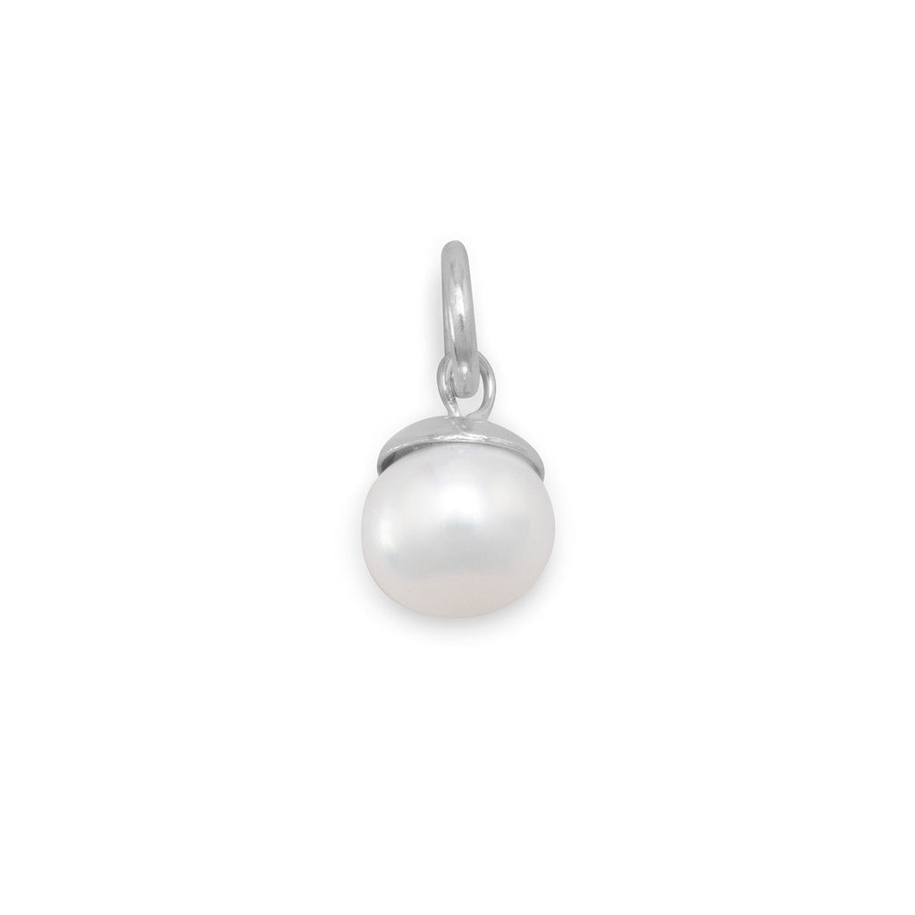 Rhodium Plated Cultured Freshwater Pearl Charm