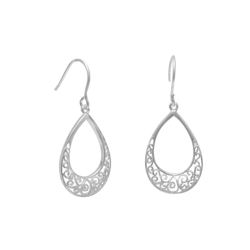Pear Shape Filigree Design French Wire Earrings