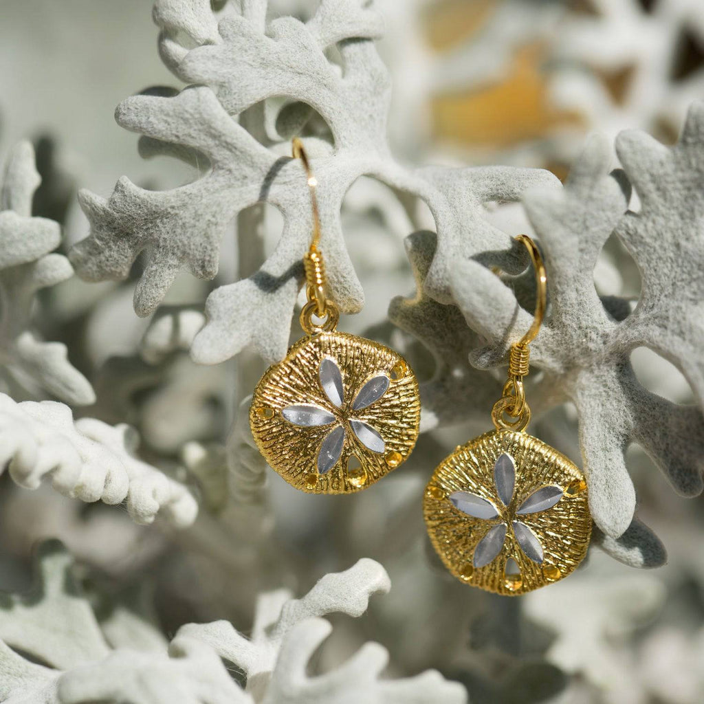 14 Karat Gold Plated Sand Dollar French Wire Earrings - Matador Diamond