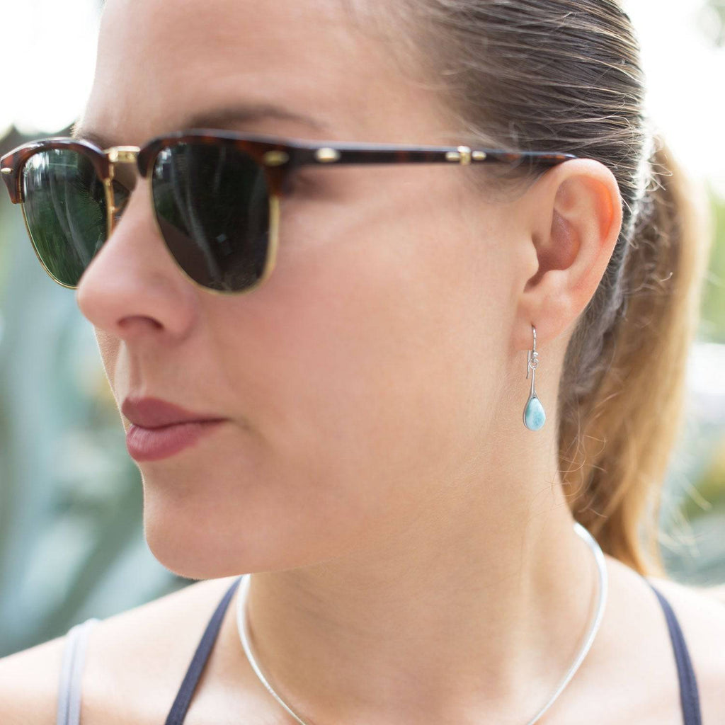 Rhodium Plated Pear Drop Larimar Earrings - Matador Diamond