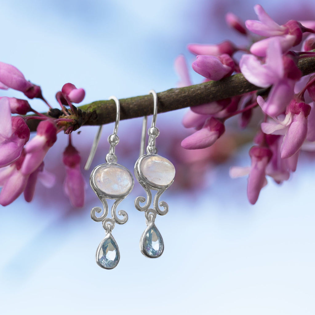Rainbow Moonstone and Blue Topaz Drop Earrings - Matador Diamond