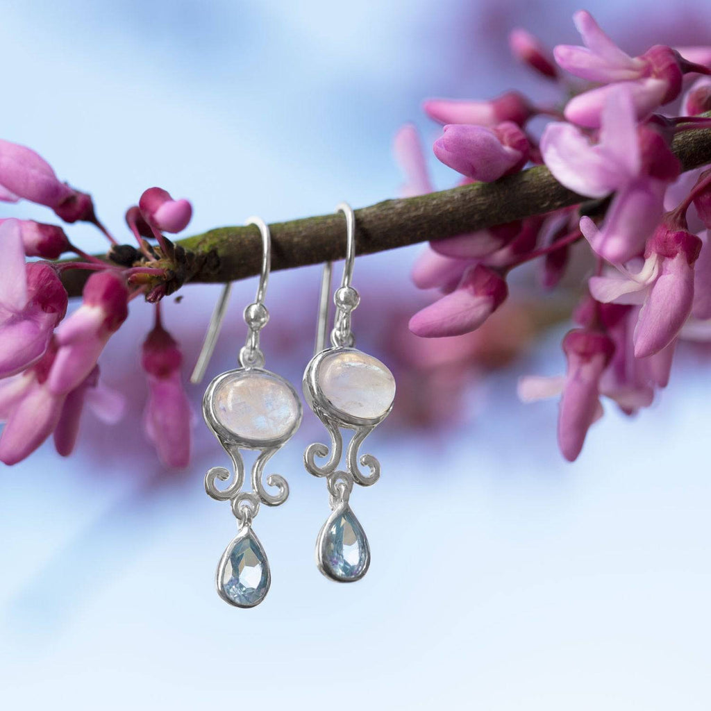 Rainbow Moonstone and Blue Topaz Drop Earrings - Matador Diamond