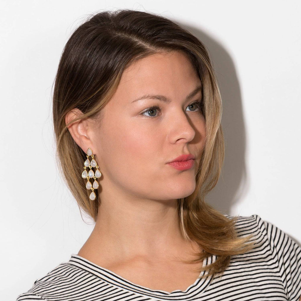 14 Karat Gold Plated Rainbow Moonstone Chandelier Earrings - Matador Diamond