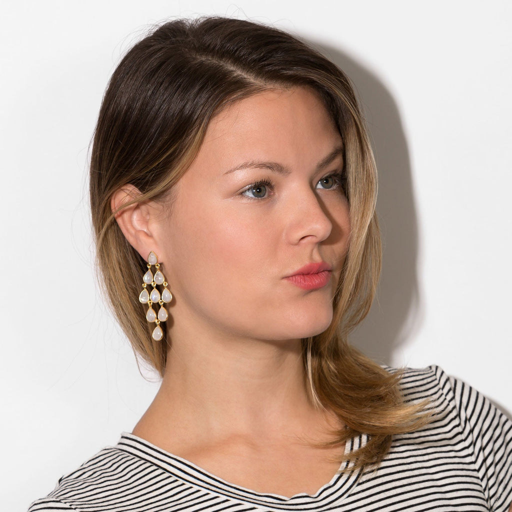 14 Karat Gold Plated Rainbow Moonstone Chandelier Earrings - Matador Diamond