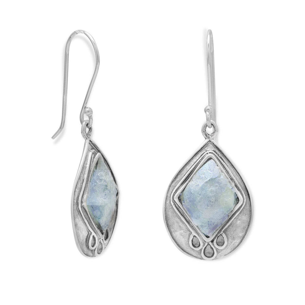 Textured Pear Ancient Roman Glass Earrings - Matador Diamond