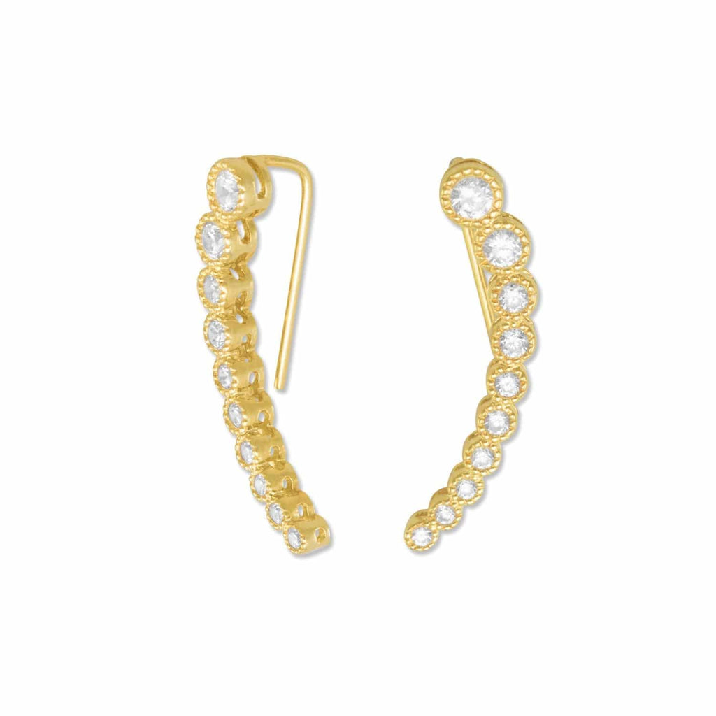 Textured 14 Karat Gold Plated Bezel CZ Ear Climbers - Matador Diamond