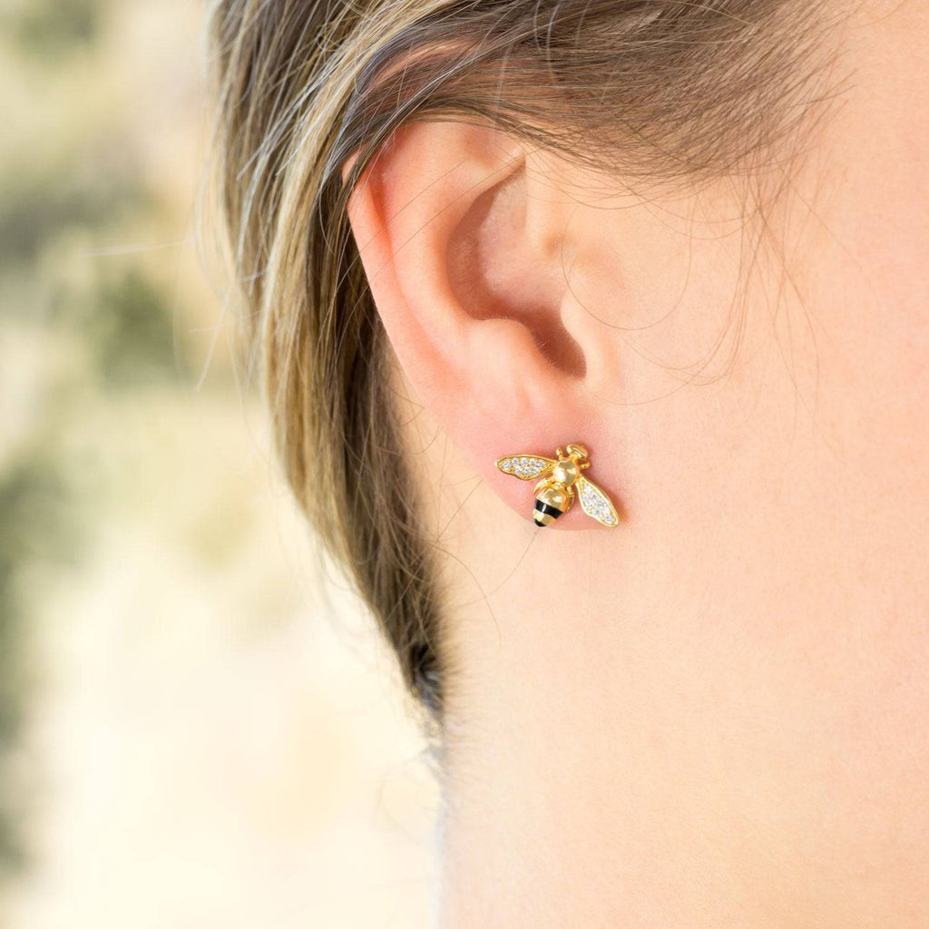"BEE Mine!" 14 Karat Gold Plated Signity CZ Bee Earrings - Matador Diamond