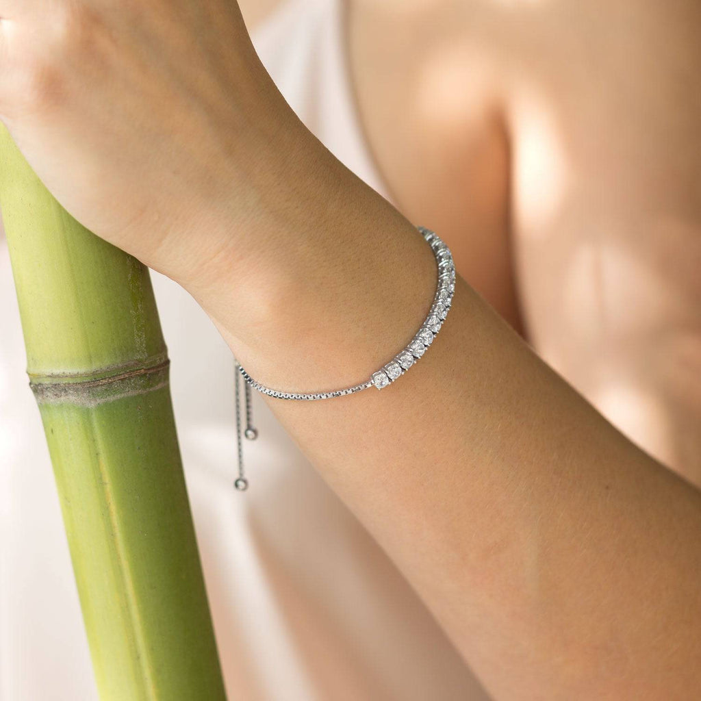 Rhodium Plated CZ Friendship Bolo Bracelet - Matador Diamond