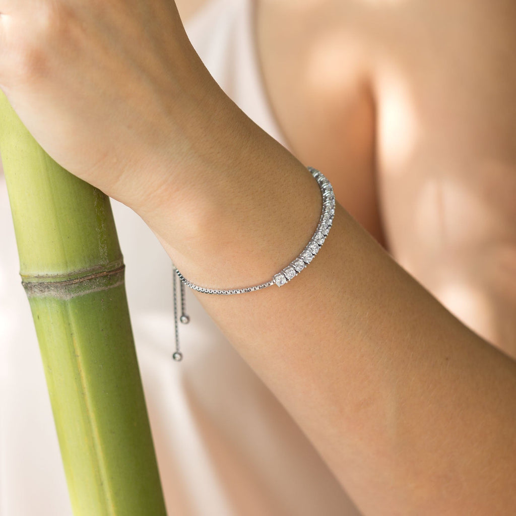 Rhodium Plated CZ Friendship Bolo Bracelet - Matador Diamond