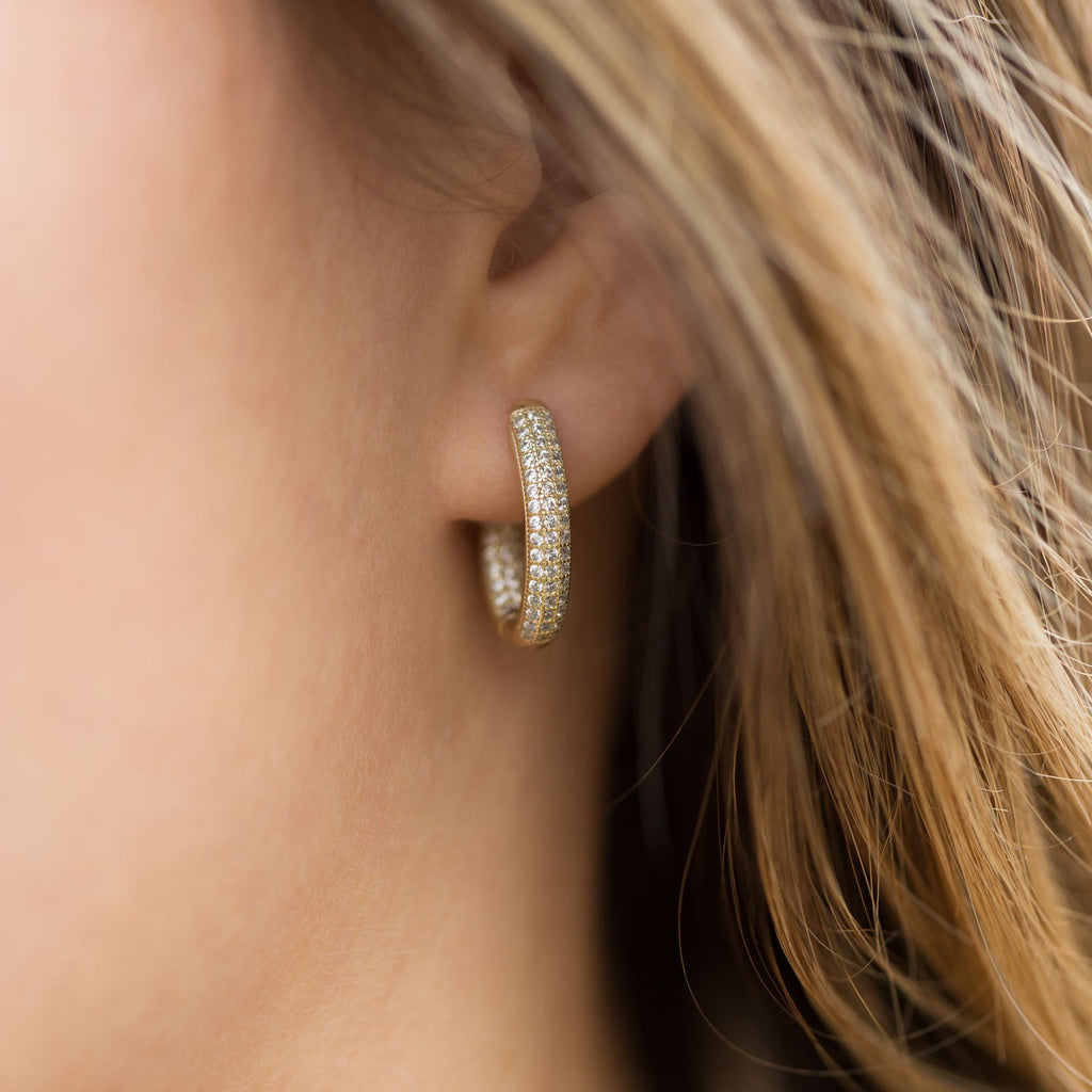 14 Karat Gold Plated CZ In/Out Hoop Earrings - Matador Diamond