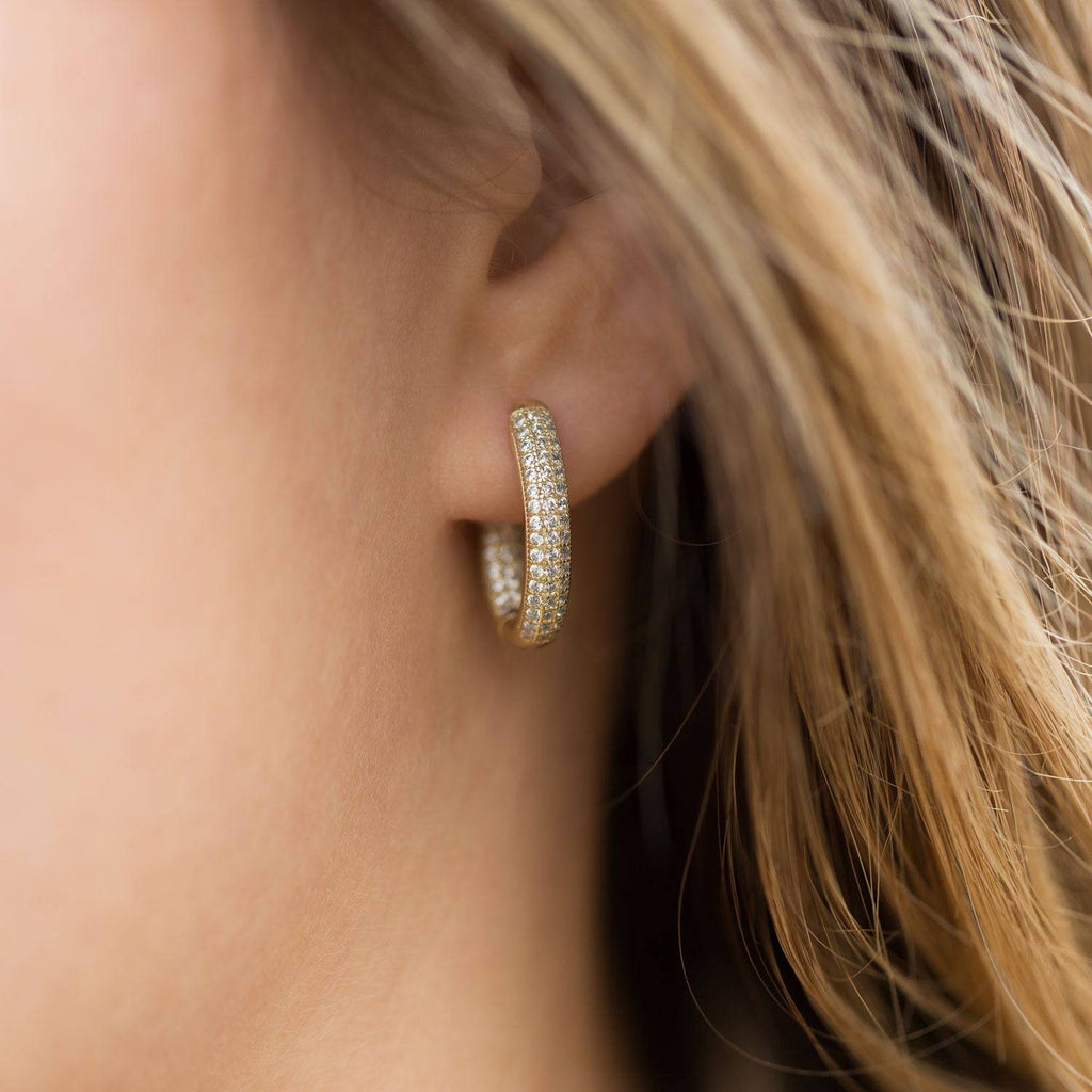 14 Karat Gold Plated CZ In/Out Hoop Earrings - Matador Diamond