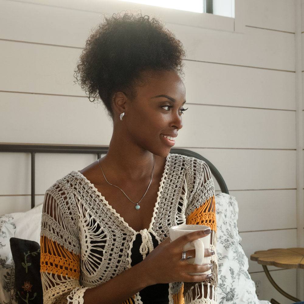 Rhodium Plated Round Larimar Pendant - Matador Diamond
