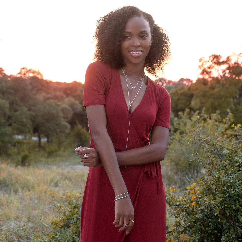 Rhodium Plated Nano Turquoise CZ Drop Lariat Necklace - Matador Diamond