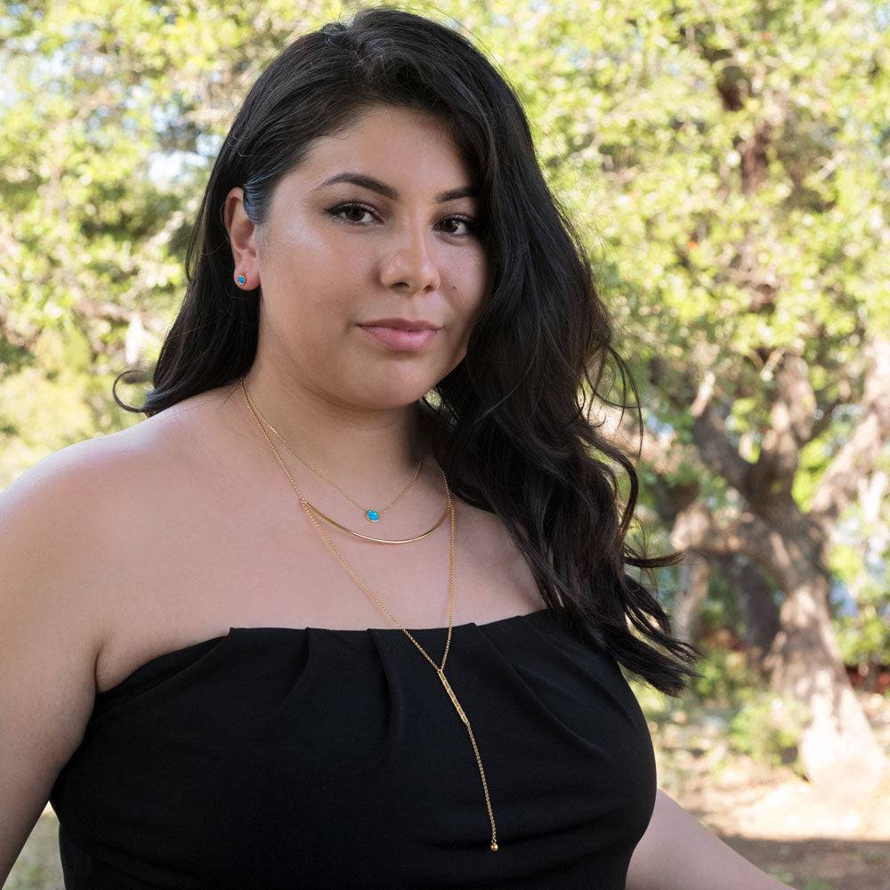 14 Karat Gold Plated Synthetic Blue Opal Studs - Matador Diamond