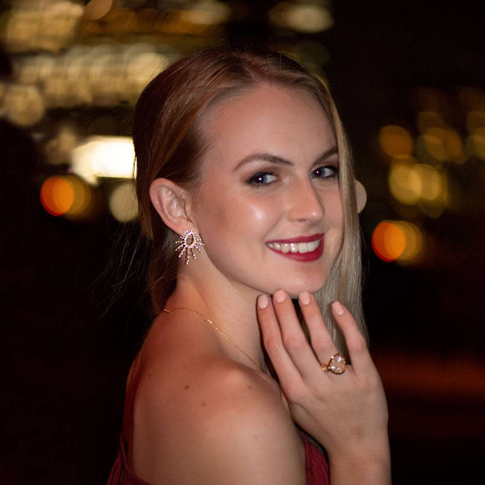 14 Karat Gold Plated Bursting CZ Post Earrings - Matador Diamond