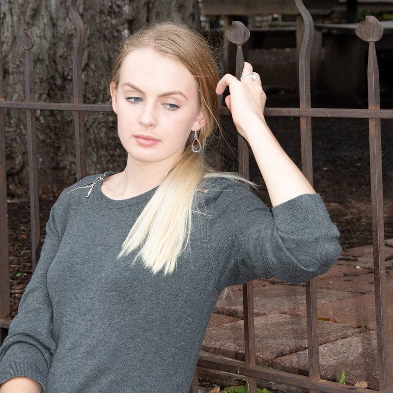 Oxidized Celtic Knot Pear Outline French Wire Earrings - Matador Diamond