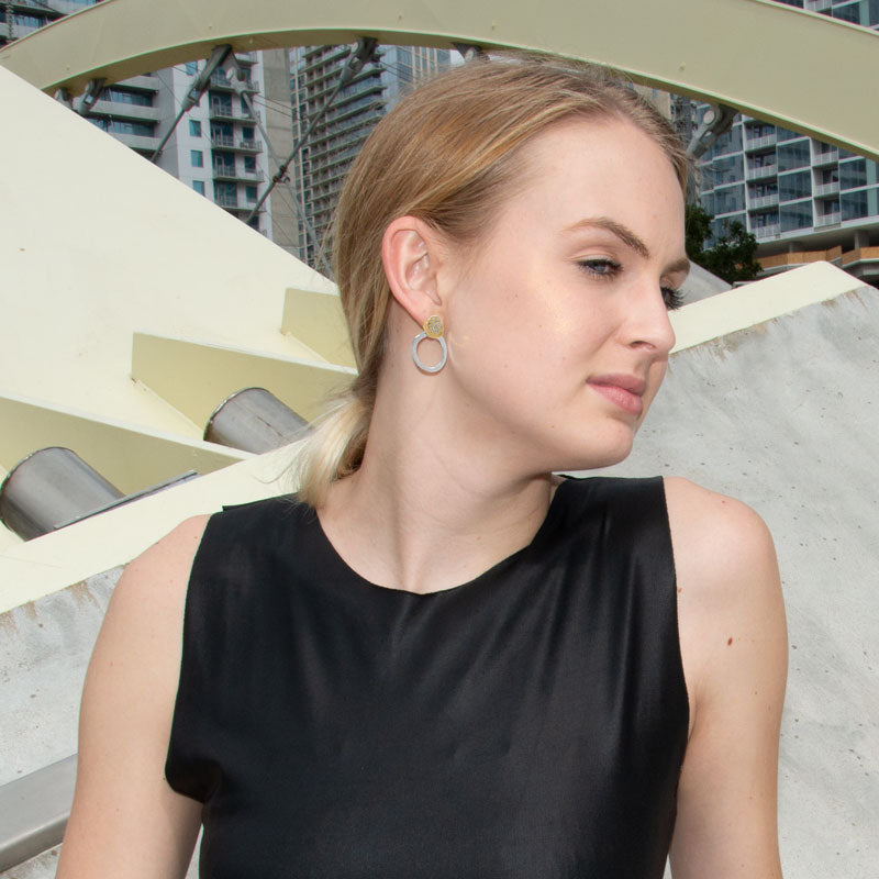 Two Tone CZ and Circle Drop Post Earrings - Matador Diamond