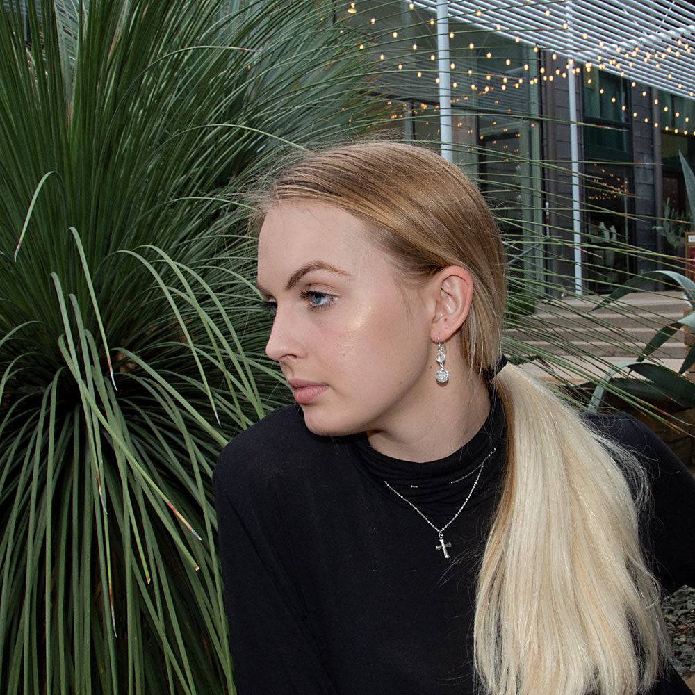 Polished Hammered Disk Rainbow Moonstone French Wire Earrings - Matador Diamond