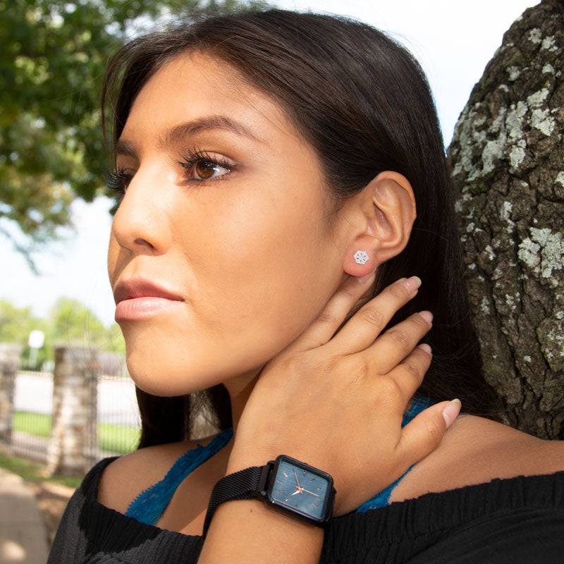 Polished Snowflake Stud Earrings with Crystal Center - Matador Diamond