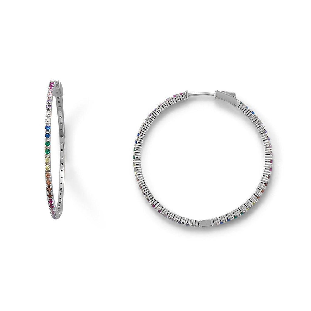 Rhodium Plated Multi Color CZ 40mm Hoop Earrings