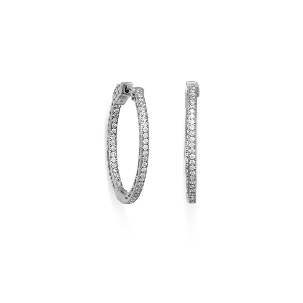 Rhodium Plated Round In/Out CZ Hoop Earrings - Matador Diamond