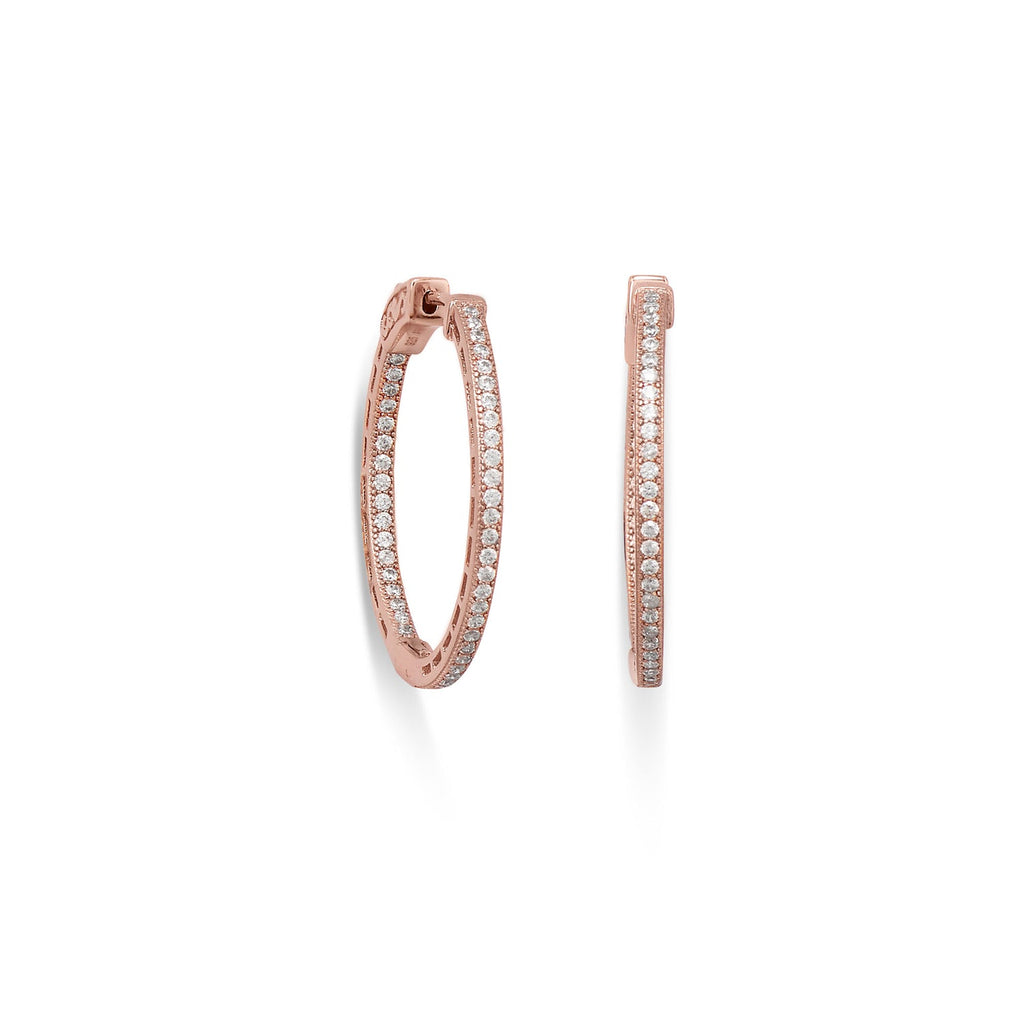 14 Karat Rose Gold Plated Round In/Out CZ Hoop Earrings - Matador Diamond