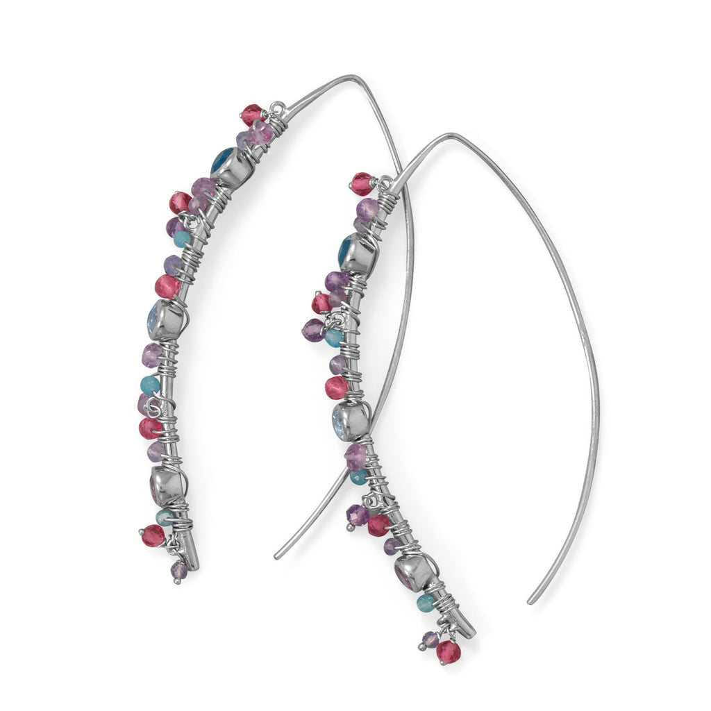 Rhodium Plated Marquis Wire Beaded Earring - Matador Diamond
