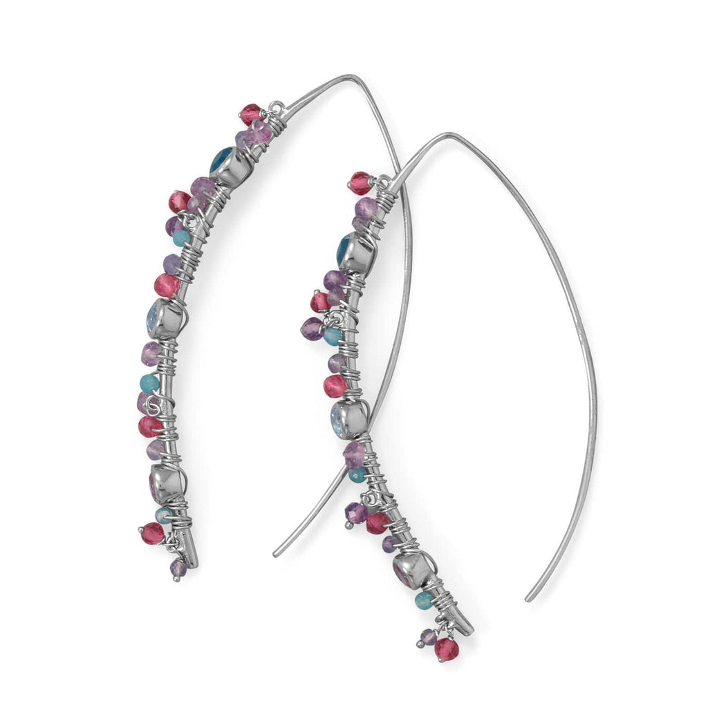 Rhodium Plated Marquise Wire Beaded Earring - Matador Diamond