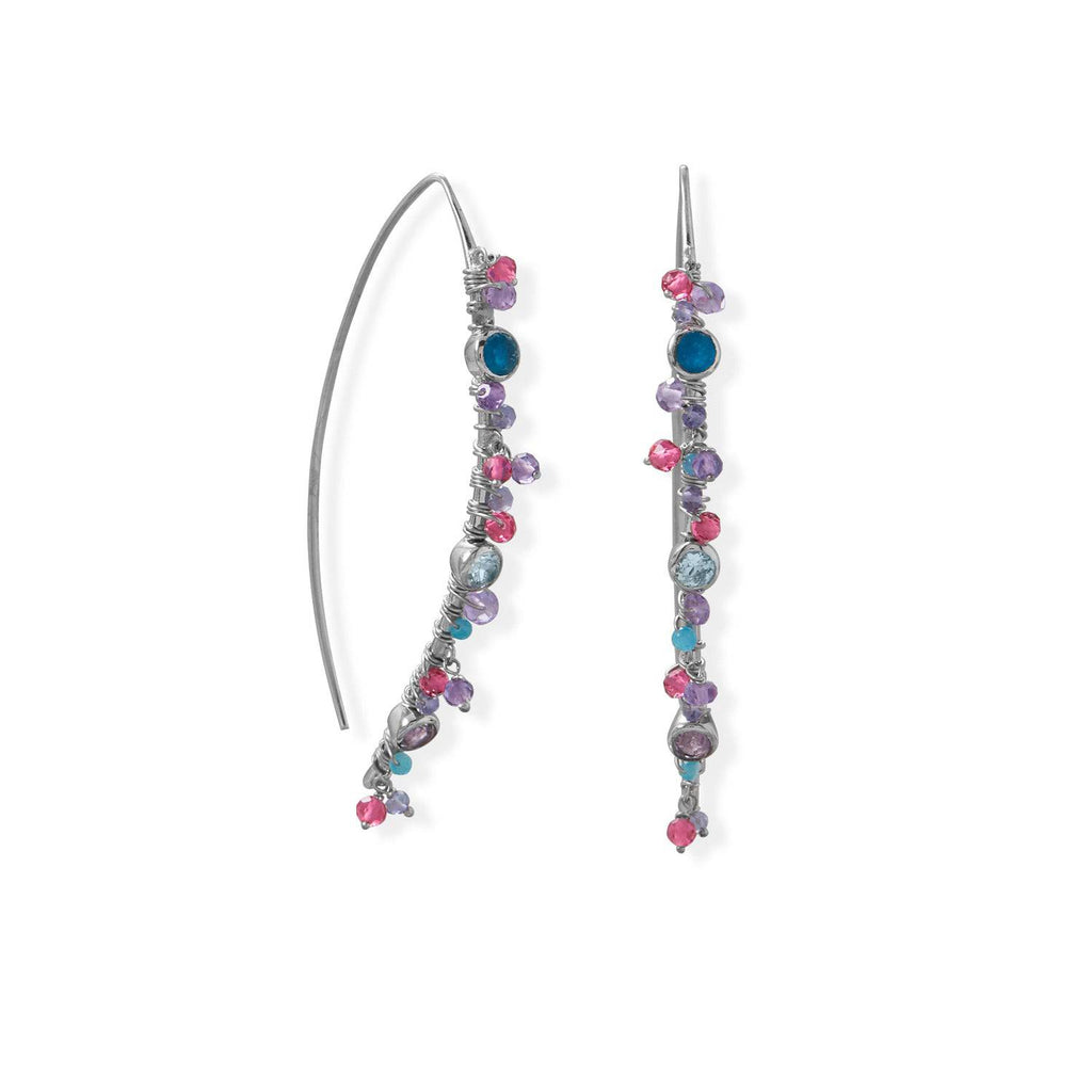 Rhodium Plated Marquise Wire Beaded Earring