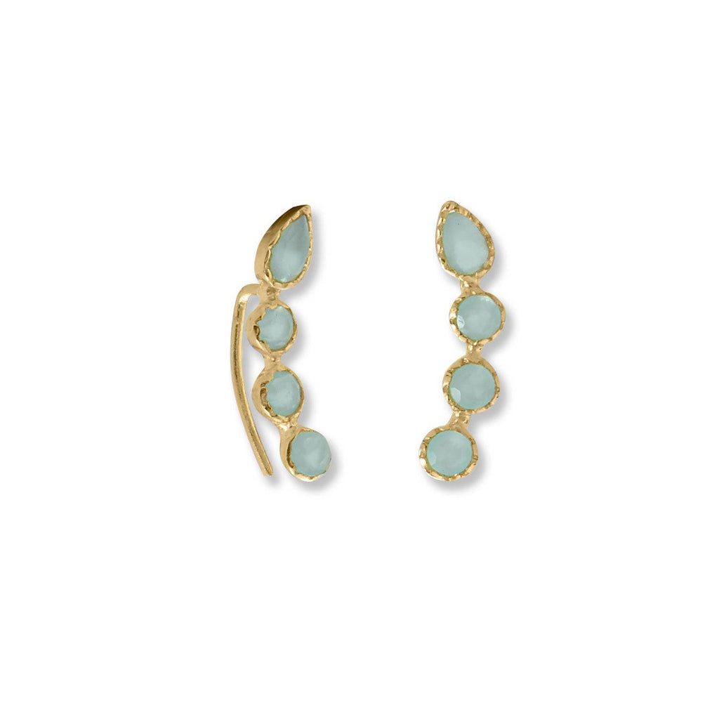 14 Karat Gold Plated Aqua Chalcedony Ear Climber - Matador Diamond