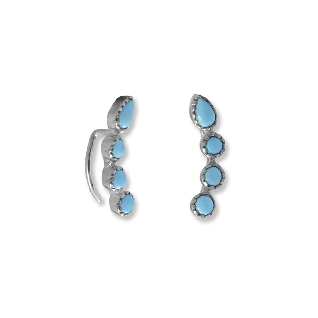Rhodium Plated Synthetic Turquoise Ear Climber Earring - Matador Diamond