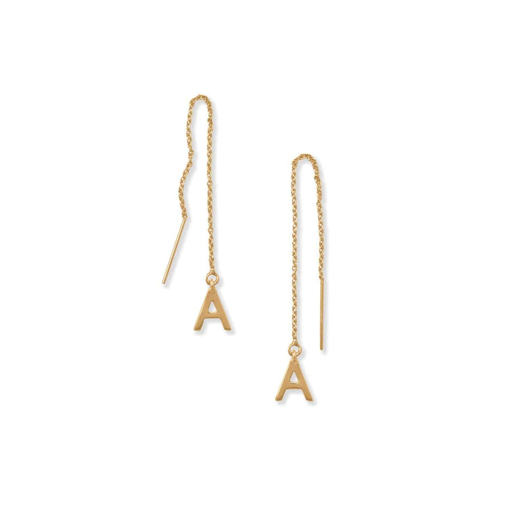 14 Karat Gold Plated Initial Threader Earrings (A-Z) - Matador Diamond