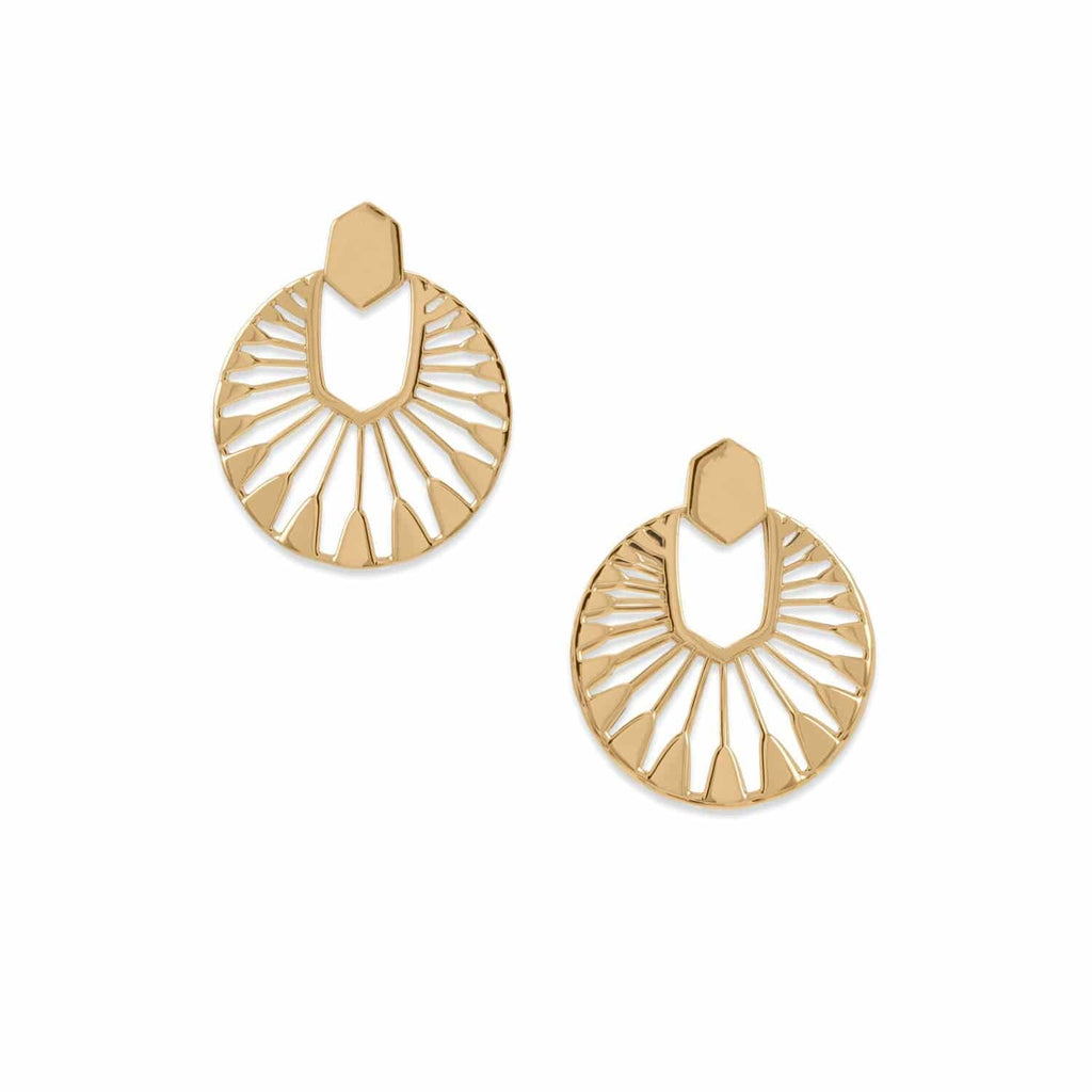 14 Karat Gold Plated Sun Dial Design Earrings