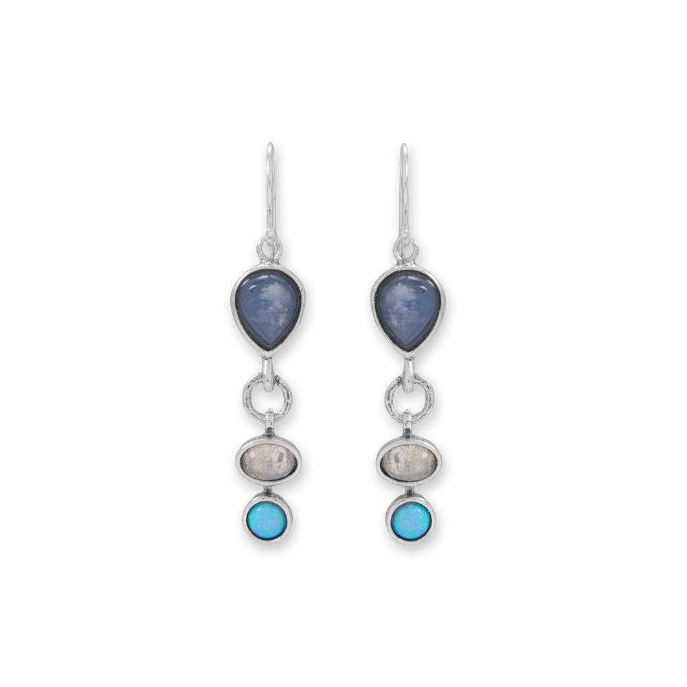 Rainbow Moonstone, Kyanite and Synthetic Opal Drop Earrings