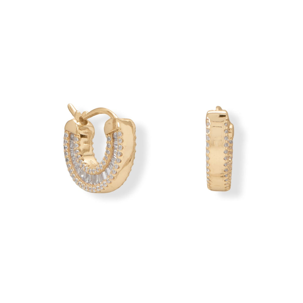 14 Karat Gold Plated Baguette CZ Click Hoop Earrings - Matador Diamond