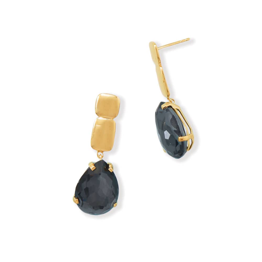 14 Karat Gold Plated Hematite and Quartz Drop Earrings - Matador Diamond