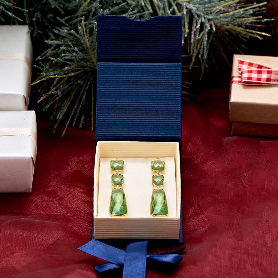 14 Karat Gold Plated Rectangle Prasiolite Drop Earrings - Matador Diamond