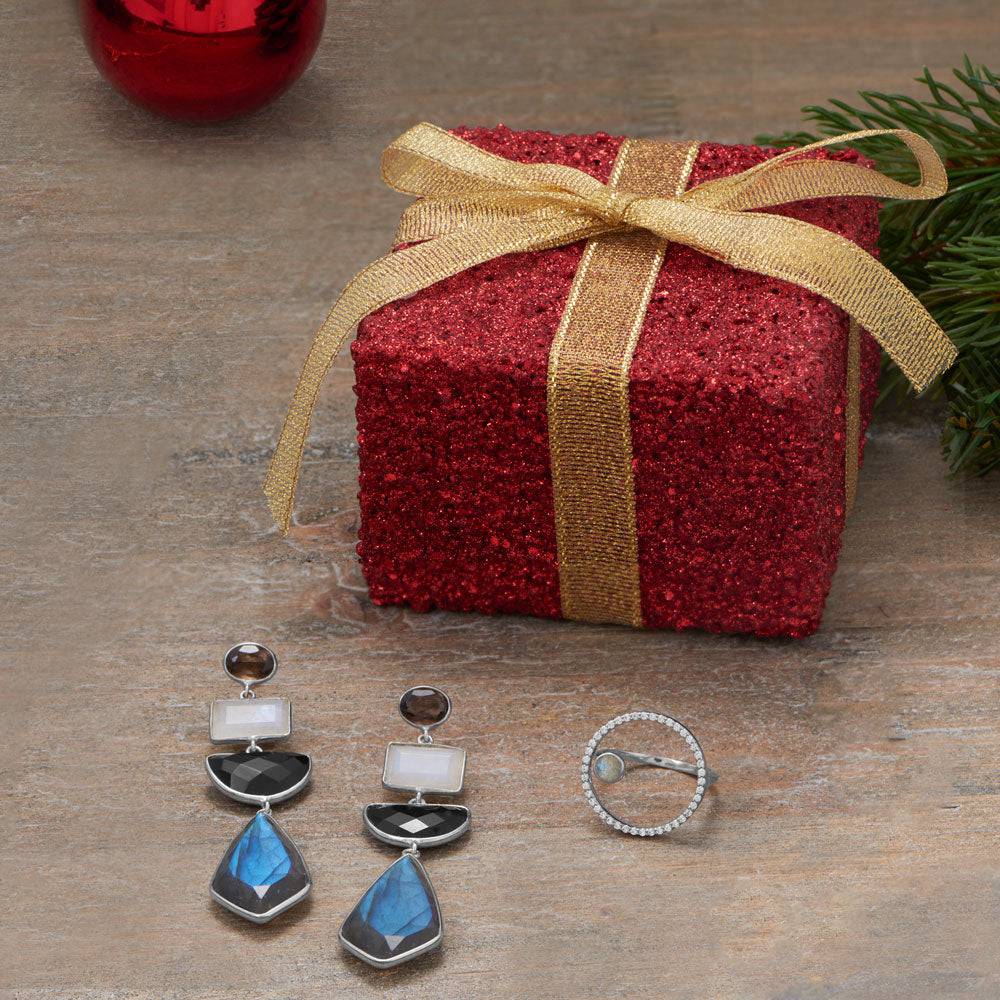 Rhodium Plated Floating Labradorite and CZ Circle Ring - Matador Diamond