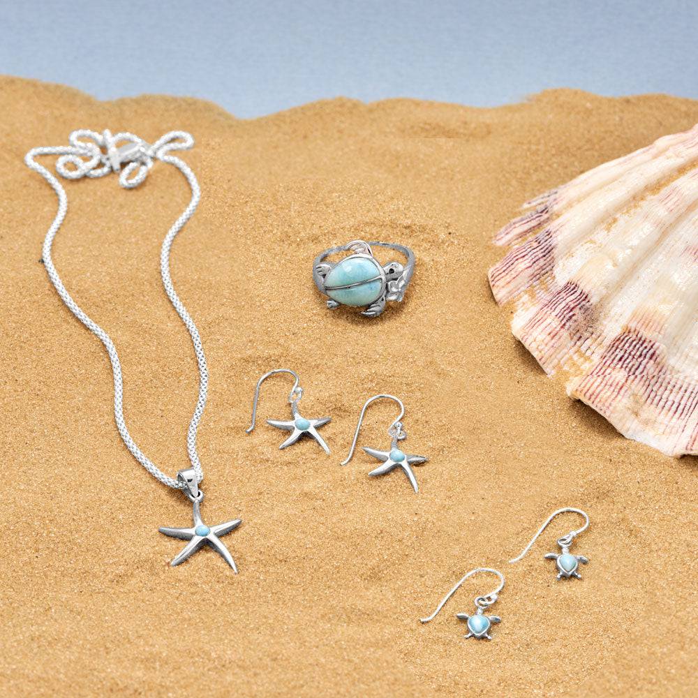 Rhodium Plated 3mm Larimar Starfish Earrings - Matador Diamond