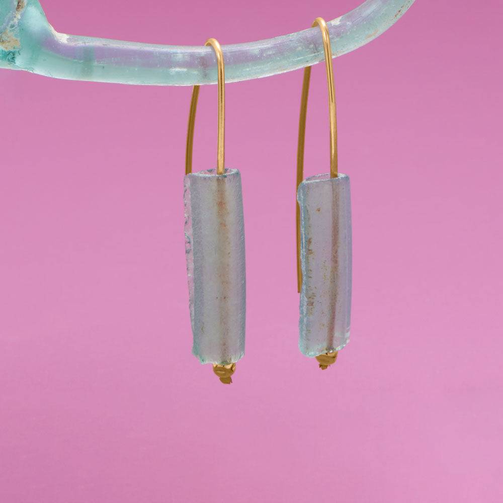 Gold Filled Ancient Roman Glass Bar Wire Earrings - Matador Diamond