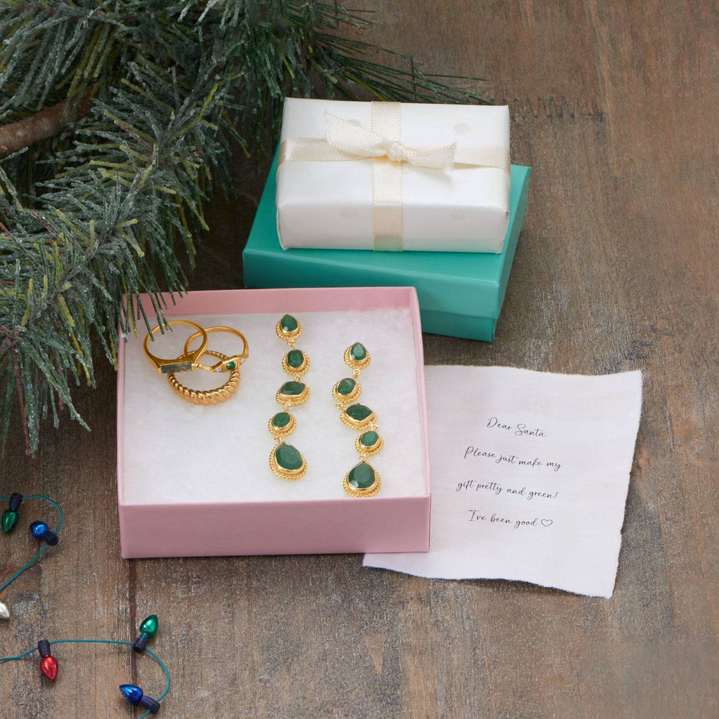 14 Karat Gold Plated Green Quartz Long Drop Earrings - Matador Diamond